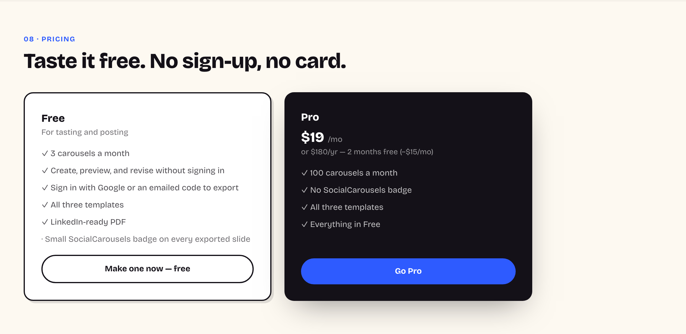 Pricing section